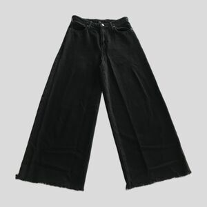 True Religion Black Mid Rise Wide Leg Denim Frayed Hem Womens Jeans 27